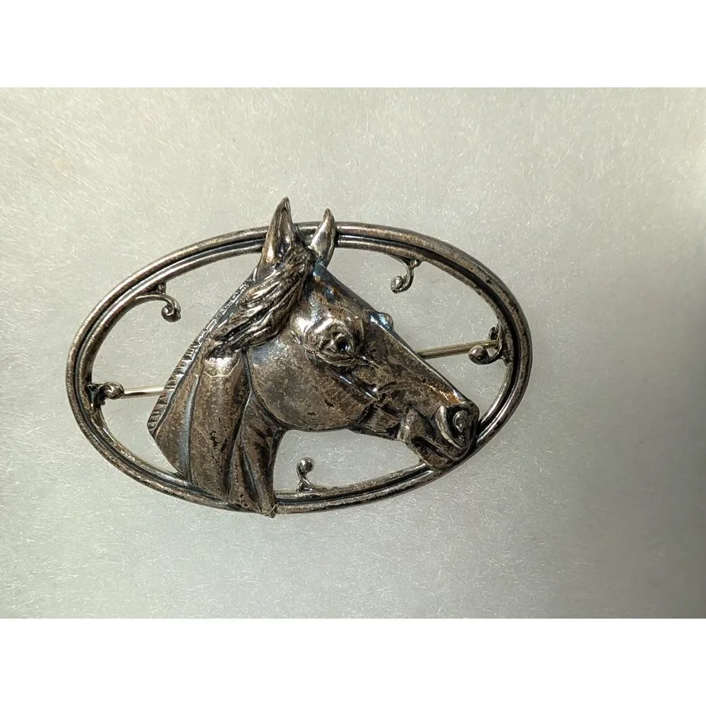 Vintage Mid-Century Sterling Silver Horse Brooch